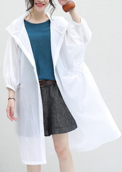 Chic blue Cotton outwear for women hooded tunic summer cardigan - SooLinen