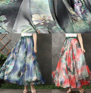 Chic blue floral chiffon Long Shirts elastic tie waist long summer Dress - SooLinen