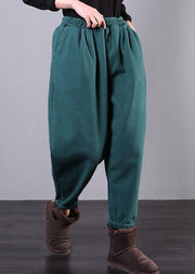 Chic elastic waist wide leg pants stylish blue Outfits pockets harem pants - SooLinen