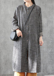 Chic gray striped linen Tunics stand A line skirts Art  Dresses - SooLinen