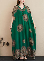 Chic green print outfit v neck Batwing Sleeve Kaftan summer Dresses - SooLinen