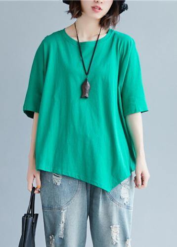 Chic o neck asymmetric cotton tunic top Shape green top - SooLinen