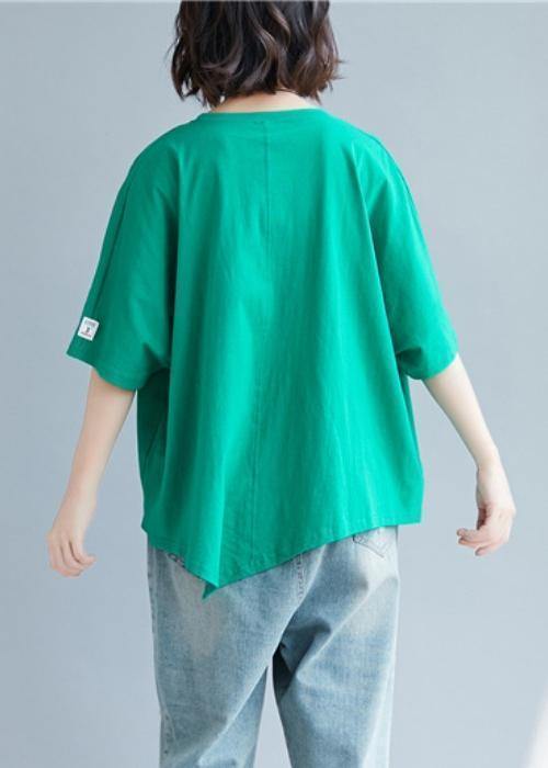 Chic o neck asymmetric cotton tunic top Shape green top - SooLinen