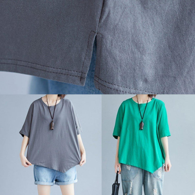 Chic o neck asymmetric cotton tunic top Shape green top - SooLinen