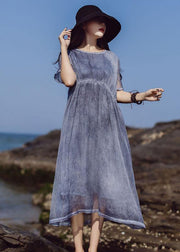 Chic o neck cotton outfit Photography blue Dresses summer - SooLinen