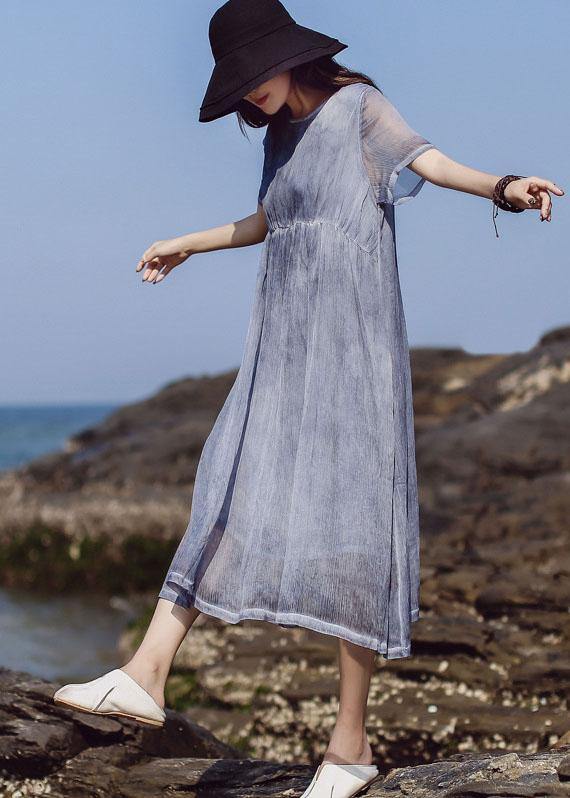 Chic o neck cotton outfit Photography blue Dresses summer - SooLinen