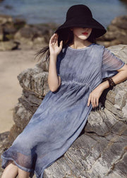 Chic o neck cotton outfit Photography blue Dresses summer - SooLinen