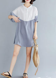 Chic o neck patchwork chiffon dresses Indian Fashion Ideas gray blue Dress Summer - SooLinen