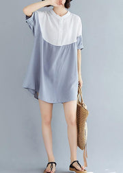 Chic o neck patchwork chiffon dresses Indian Fashion Ideas gray blue Dress Summer - SooLinen