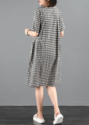 Chic o neck summer clothes Sewing black plaid Dresses - SooLinen