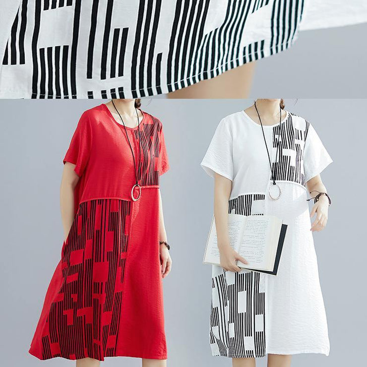 Chic red patchwork cotton quilting dresses plus size pattern o neck Maxi summer Dress - SooLinen