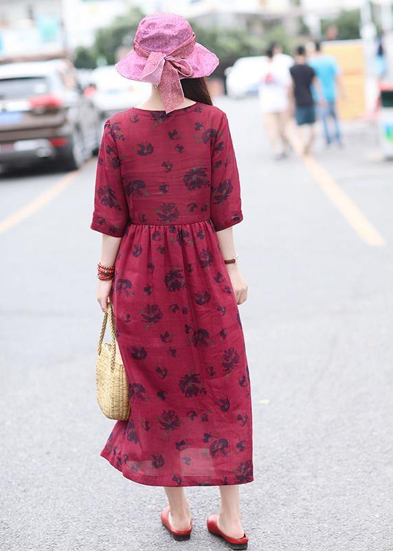 Chic v neck patchwork spring dresses design red print Dresses - SooLinen