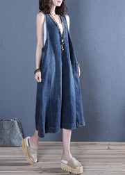 Chic v neck sleeveless cotton Fashion Ideas denim blue cotton robes Dresses - SooLinen