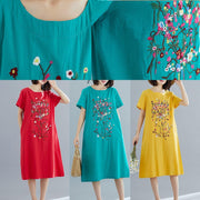 Chic yellow prints Cotton quilting dresses short sleeve shift summer Dress - SooLinen