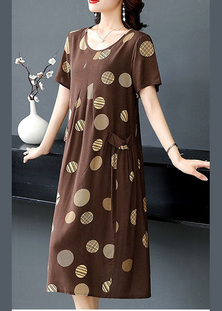 Chic Coffee Dot Cotton Linen Summer Maxi Dresses