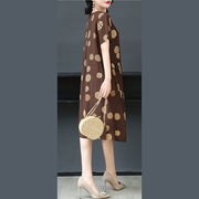 Chic Coffee Dot Cotton Linen Summer Maxi Dresses