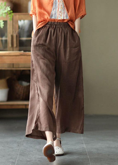 Chocolate Casual Summer Ramie Wide Leg Pants - SooLinen