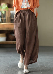 Chocolate Casual Summer Ramie Wide Leg Pants - SooLinen