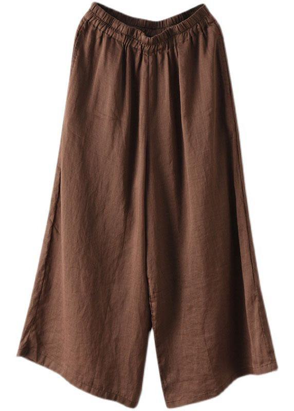 Chocolate Casual Summer Ramie Wide Leg Pants - SooLinen