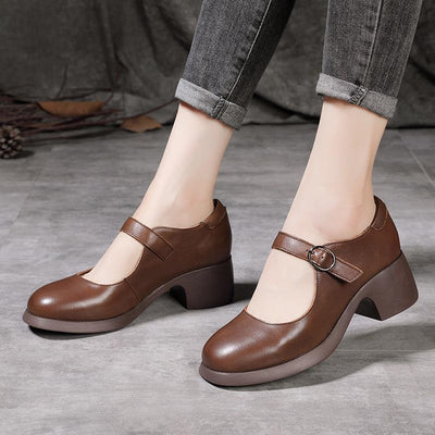 Chocolate High Heels Buckle Strap Chunky High Heels - SooLinen