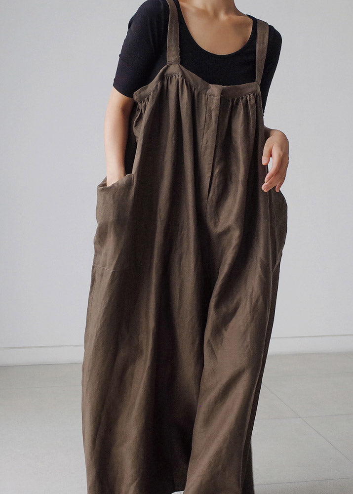 Chocolate Slash Neck Wrinkled Jumpsuits Pants Summer