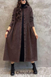 French blackish green corduroy coats Inspiration thick Cinched women coats ( Limited Stock) - SooLinen