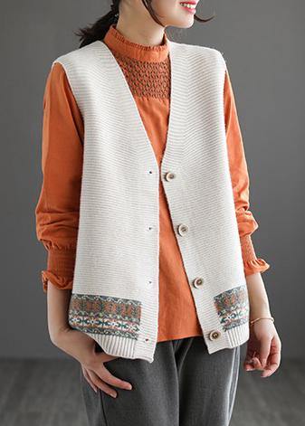 Chunky Khaki Knit Cardigans Fashion Spring V Neck Sleeveless Knitted Coat - SooLinen