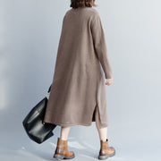 Chunky khaki Sweater Wardrobes Street Style Big O neck pockets knit dress