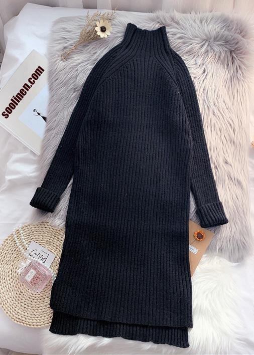 Chunky low high design Sweater high neck dress outfit Quotes chocolate baggy sweater dresses - SooLinen