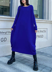 Chunky o neck long sleeve Sweater fall dresses Street Style blue Big knitted tops - SooLinen