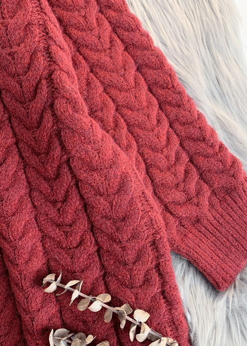 Chunky o neck thick Sweater fall Wardrobes Classy red Largo knitted dress - SooLinen