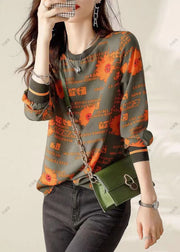 Classy Army Green fashion Print Cotton Tops Spring