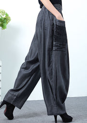 Classy Black Grey Pockets wrinkled denim Pants Spring