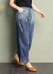 Classy Blue Pockets Loose Harem Fall Denim Pants