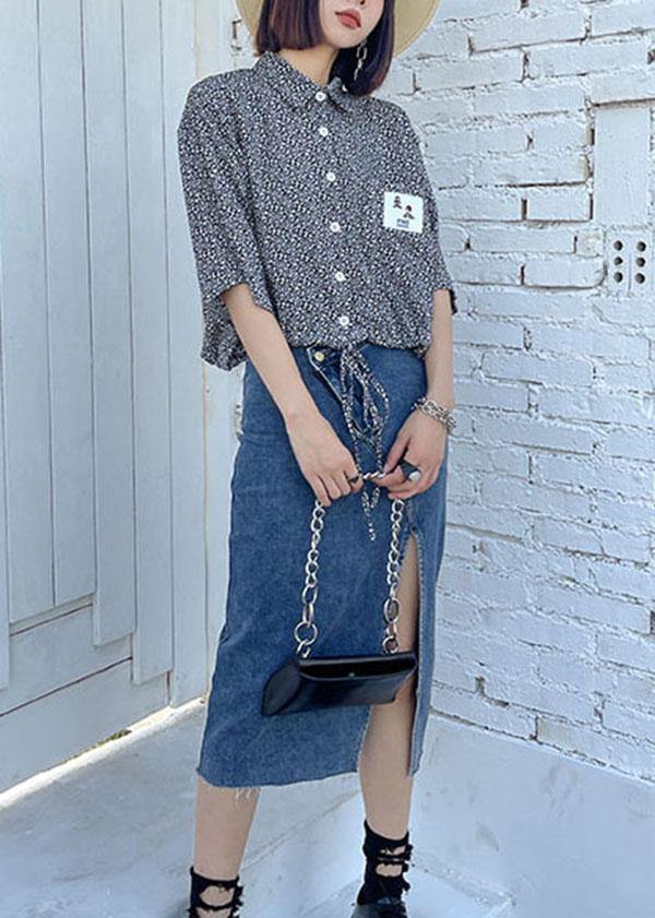 Classy Blue Summer asymmetrical design Skirts Denim Casual - SooLinen