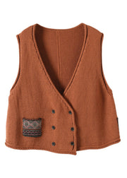 Classy Caramel V Neck button Patchwork Knit vest Spring