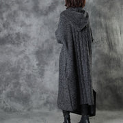 Classy Dark Gray Loose Hooded Fall Knitwear Coat