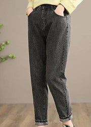 Classy Denim Black Pants Spring Elastic Waist Photography Wild Trousers - SooLinen