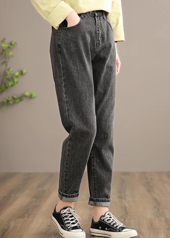 Classy Denim Black Pants Spring Elastic Waist Photography Wild Trousers - SooLinen