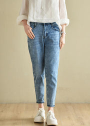 Classy Denim Blue Patchwor Cotton Pants - SooLinen