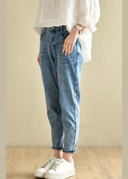 Classy Denim Blue Patchwor Cotton Pants - SooLinen