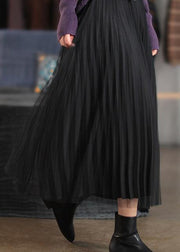 Classy Elastic Waist Cinched Spring Dresses Black Long Skirt - SooLinen