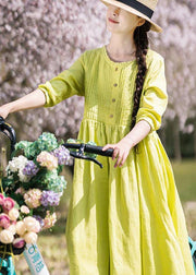 Classy Grass Green Cinched Button Summer Linen Dress - SooLinen