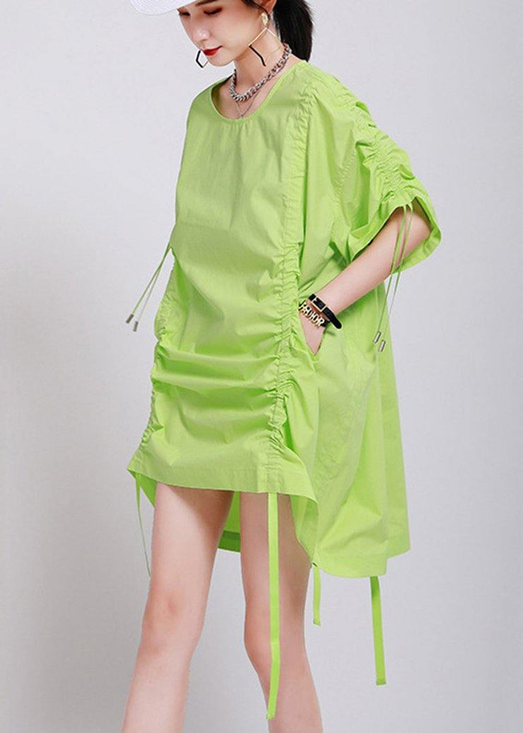 Classy Green Batwing Sleeve Ankle Summer Cotton Dress - SooLinen