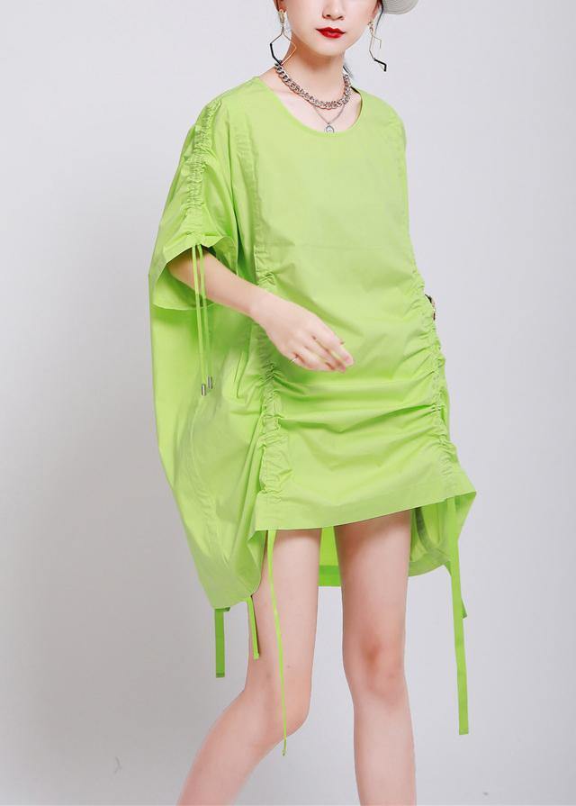 Classy Green Batwing Sleeve Ankle Summer Cotton Dress - SooLinen