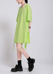 Classy Green Batwing Sleeve Ankle Summer Cotton Dress - SooLinen