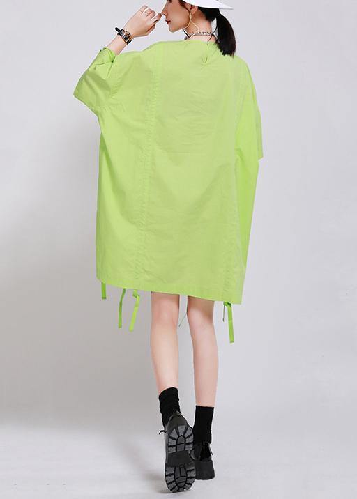 Classy Green Batwing Sleeve Ankle Summer Cotton Dress - SooLinen