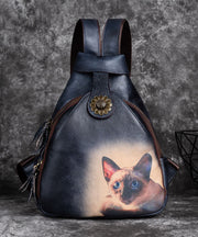 Classy Green kitten Print Calf Leather Backpack Bag