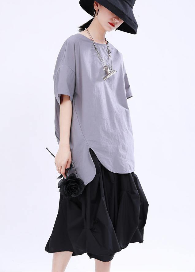 Classy Grey low high design Cotton T-Shirt Summer - SooLinen