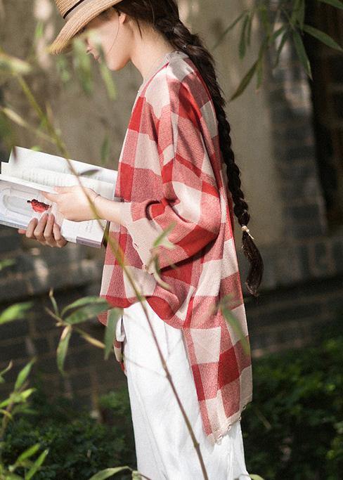 Classy Half Sleeve Spring Clothes Fashion Ideas Red Plaid Blouse - SooLinen